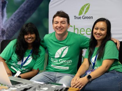 Ray Pastoors (middle) founder of True Green Hosting with team members Nishi and Adriana