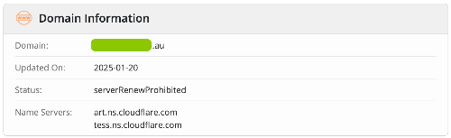 Domain whois record that shows Cloudflare or a Cloudflare like portal is being used to manage records