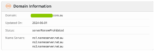 Whois record showing that a domain management portal is being used to control the domain records